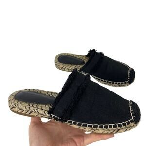 JOIE Black Cain Fringe Espadrille Mules Slides Shoes Size 39 US 9